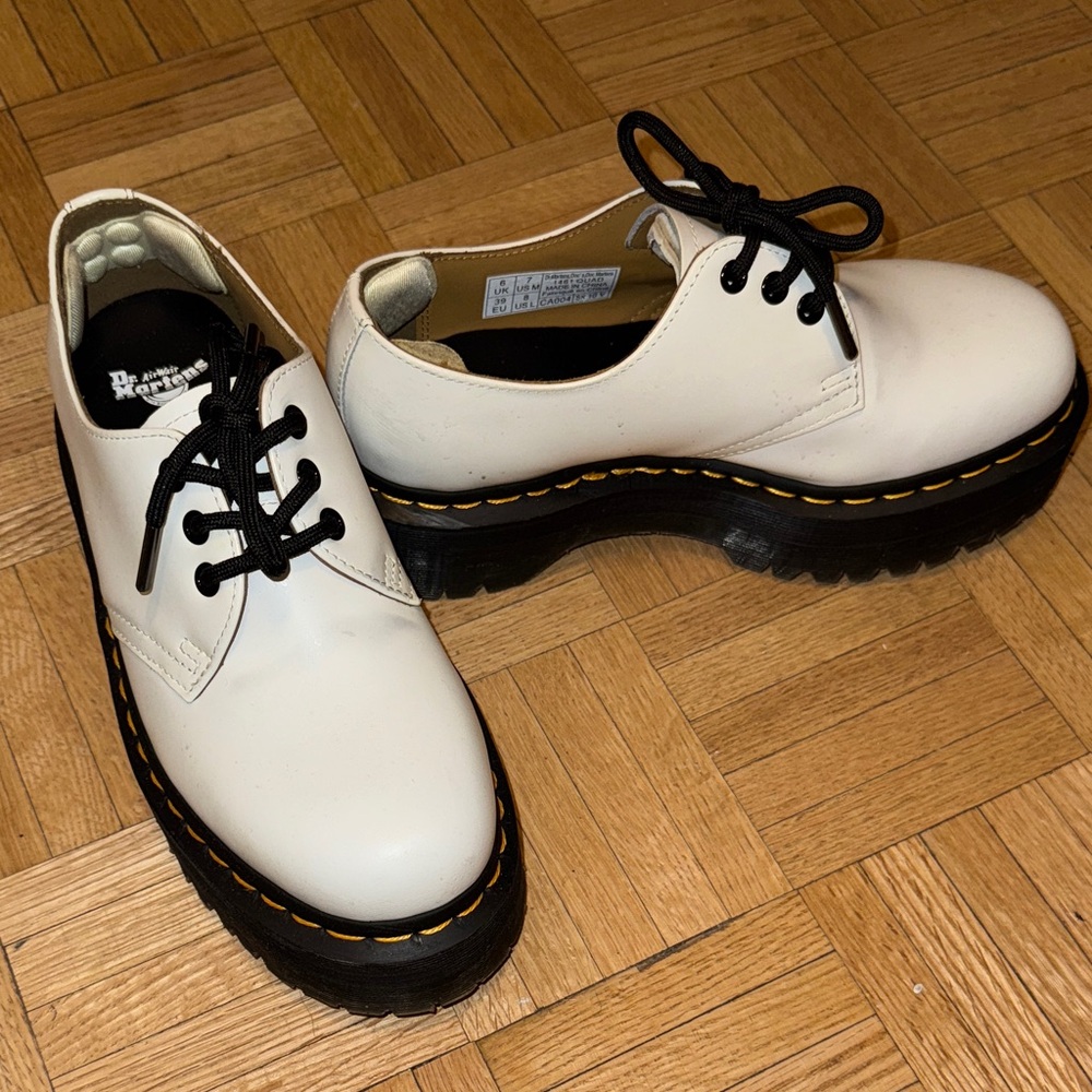 Dr. Martens White Leather Shoes with Black Laces